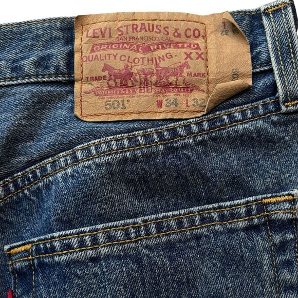 Levi’s 501 Men’s 34x32 Button Fly Rare Blank Tab 2008 Medium Blue Jeans WPL-423 - Picture 5 of 9